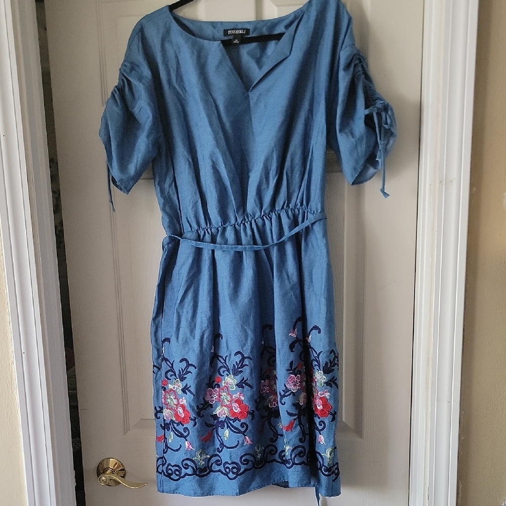 Roz & Ali Blue Ruched Smocked Midi Sundress